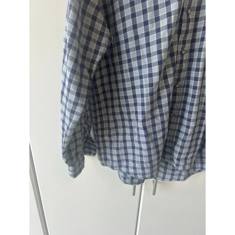 NorthCrest Mens Blue Grey Plaid Long Sleeve Cotton‎ Button Down Shirt LT 42-44